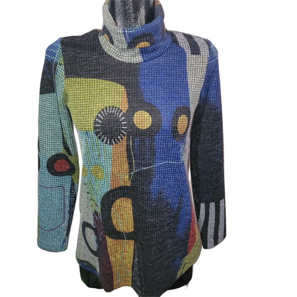Pure Essence Multicolor Abstract Patterned Turtleneck Top Size XS